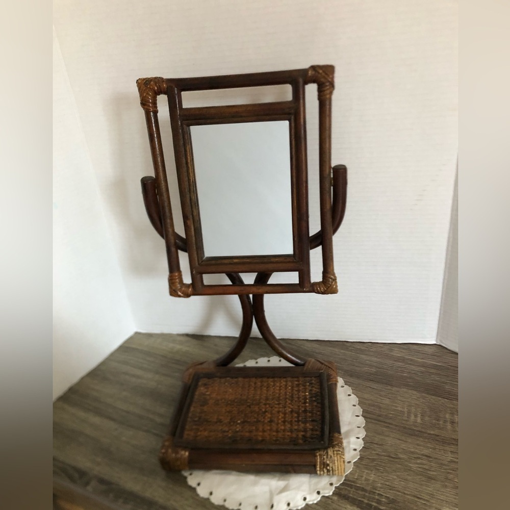 Vtg Woven Wicker Vanity Mirror